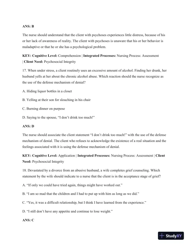 Test Bank For Psychiatric Mental Health Nursing: Concepts Of Care In Evidence-Based Practice, 8th Edition - Page 20 preview image