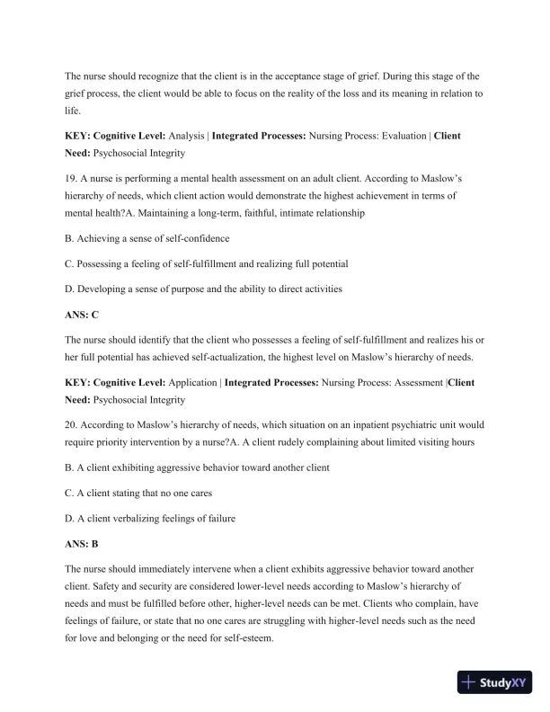 Test Bank For Psychiatric Mental Health Nursing: Concepts Of Care In Evidence-Based Practice, 8th Edition - Page 21 preview image