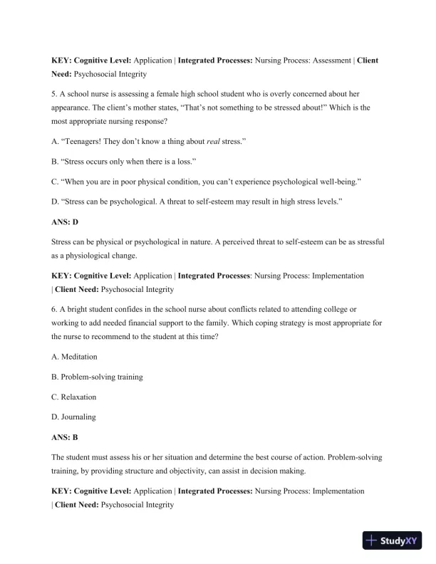 Test Bank For Psychiatric Mental Health Nursing: Concepts Of Care In Evidence-Based Practice, 8th Edition - Page 4 preview image