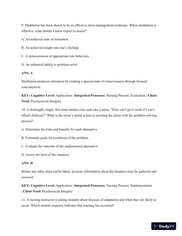 Test Bank For Psychiatric Mental Health Nursing: Concepts Of Care In Evidence-Based Practice, 8th Edition - Page 6 preview image