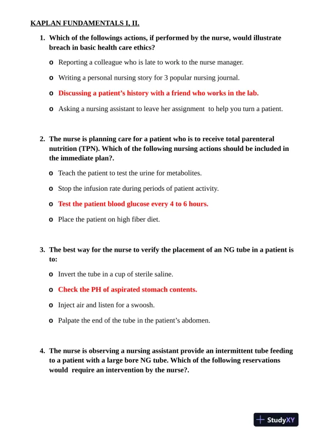 KAPLAN Fundamentals Practice Exam with Answers (75 Solved Questions) - Page 1 preview image