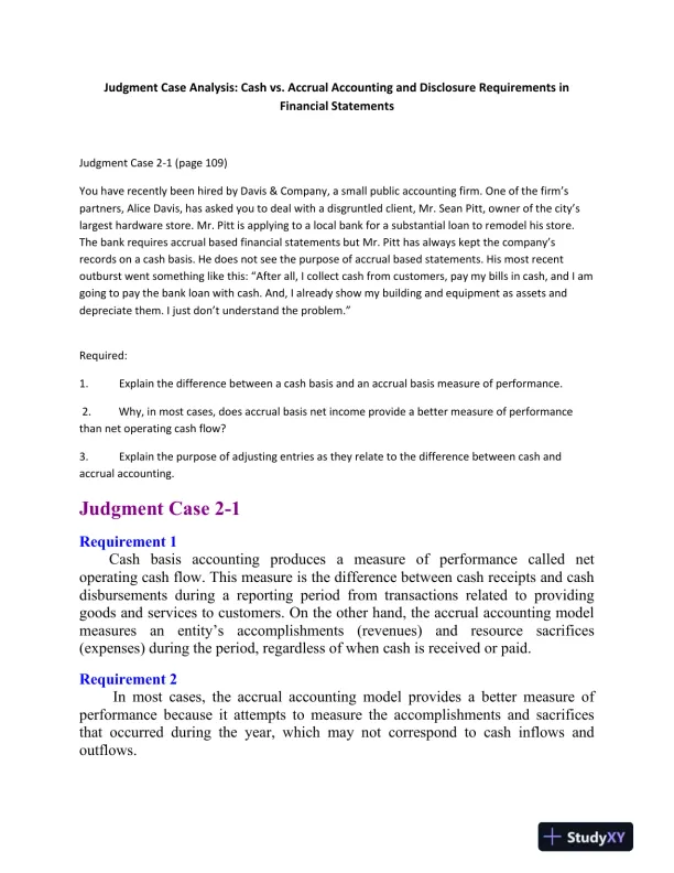 Judgment Case Analysis: Cash vs. Accrual Accounting and Disclosure Requirements in Financial Statements - Page 1 preview image