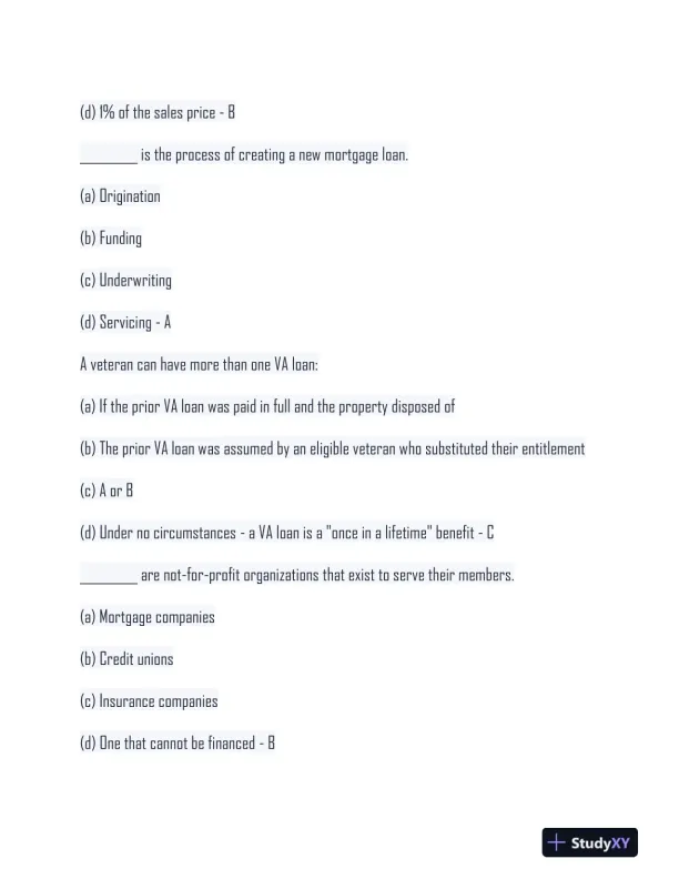 Real Estate Finance Champions Practice Exam With Answers (61 Solved Questions) - Page 3 preview image