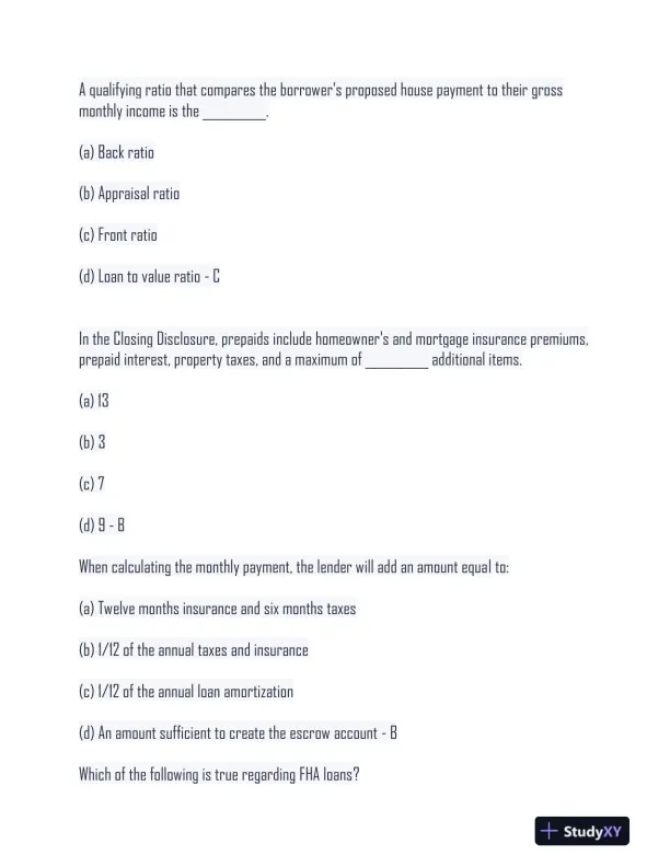 Real Estate Finance Champions Practice Exam With Answers (61 Solved Questions) - Page 4 preview image