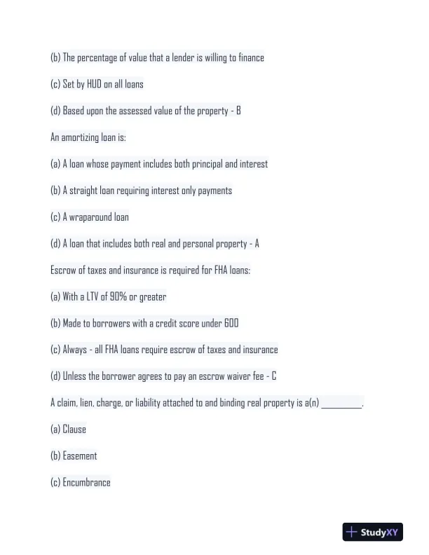 Real Estate Finance Champions Practice Exam With Answers (61 Solved Questions) - Page 6 preview image