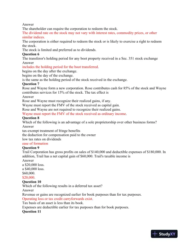 ACC565 Midterm Exam - 2015: Taxation and Corporate Law Strayer University - Page 3 preview image