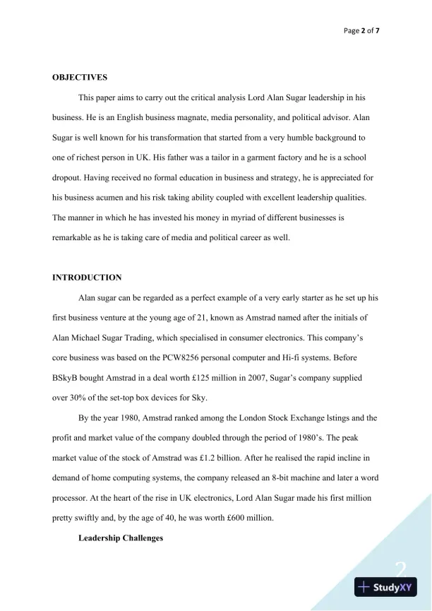 Analyzing Lord Alan Sugar's Leadership: A Critical Evaluation of His Entrepreneurial Journey and Leadership Styles - Page 3 preview image