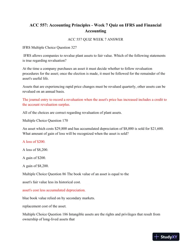 ACC 557: Accounting Principles - Week 7 Quiz on IFRS and Financial Accounting - Page 1 preview image