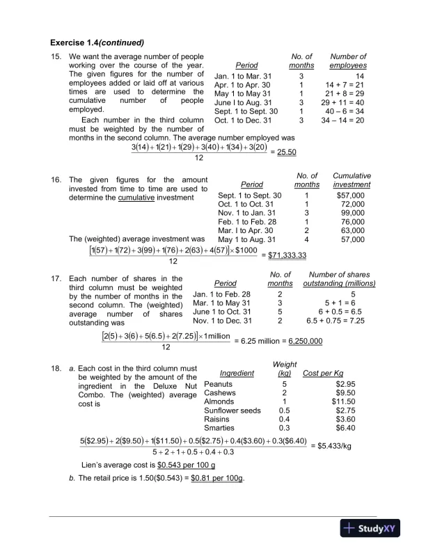 Fundamentals Of Business Mathematics In Canada, First Canadian Edition Solution Manual - Page 12 preview image