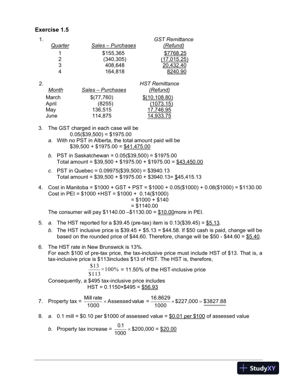 Fundamentals Of Business Mathematics In Canada, First Canadian Edition Solution Manual - Page 13 preview image