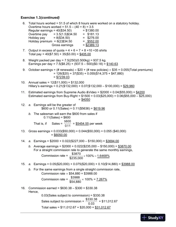 Fundamentals Of Business Mathematics In Canada, First Canadian Edition Solution Manual - Page 8 preview image