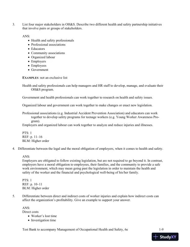 Management Of Occupational Health And Safety, 5th Edition Test Bank - Page 10 preview image