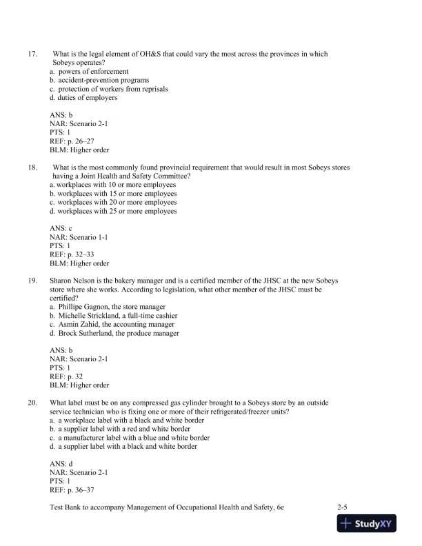 Management Of Occupational Health And Safety, 5th Edition Test Bank - Page 16 preview image