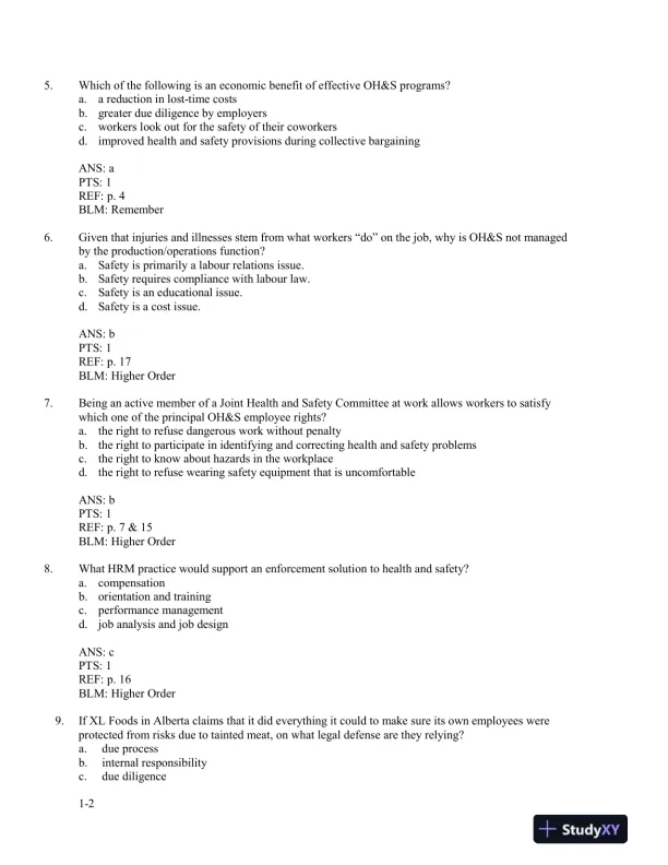 Management Of Occupational Health And Safety, 5th Edition Test Bank - Page 3 preview image