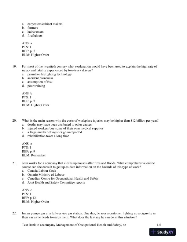 Management Of Occupational Health And Safety, 5th Edition Test Bank - Page 6 preview image