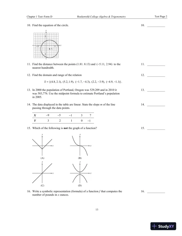 Solution Manual for Precalculus with Modeling and Visualization, 6th Edition - Page 16 preview image