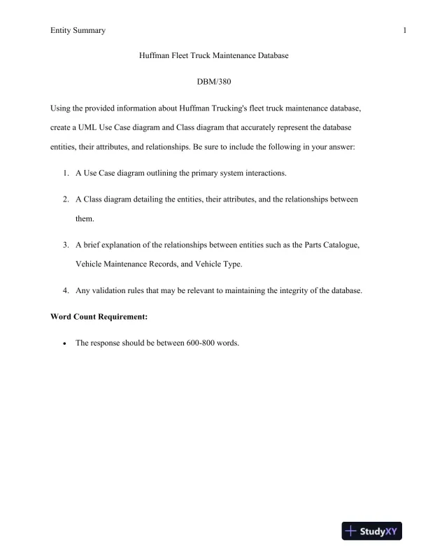 DBM 380 Huffman Fleet Truck Maintenance Database - Page 1 preview image