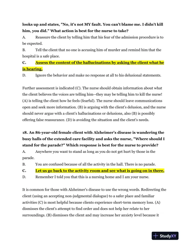 2023-2024 NR326 HESI Mental Health Real Exam With Answers (75 Solved Questions) - Page 10 preview image