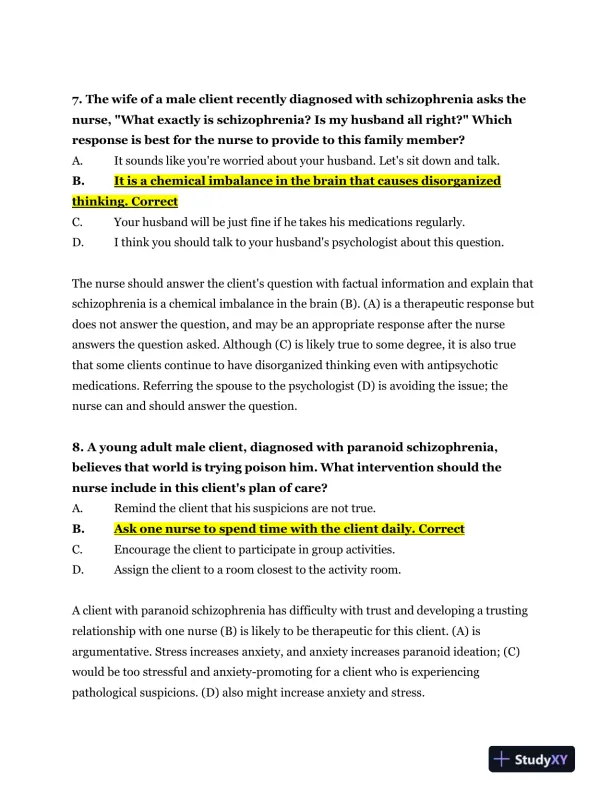 2023-2024 NR326 HESI Mental Health Real Exam With Answers (75 Solved Questions) - Page 5 preview image