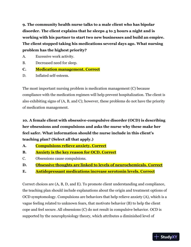 2023-2024 NR326 HESI Mental Health Real Exam With Answers (75 Solved Questions) - Page 6 preview image