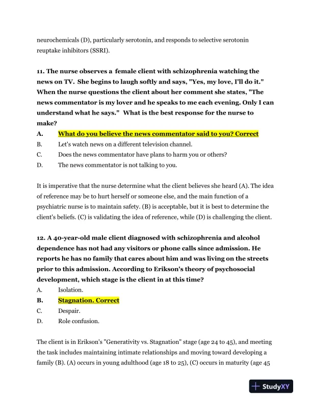 2023-2024 NR326 HESI Mental Health Real Exam With Answers (75 Solved Questions) - Page 7 preview image