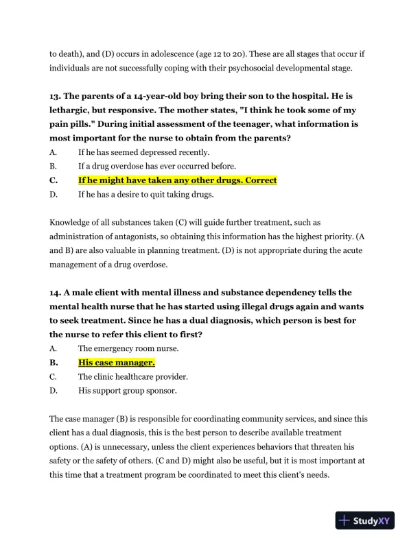 2023-2024 NR326 HESI Mental Health Real Exam With Answers (75 Solved Questions) - Page 8 preview image
