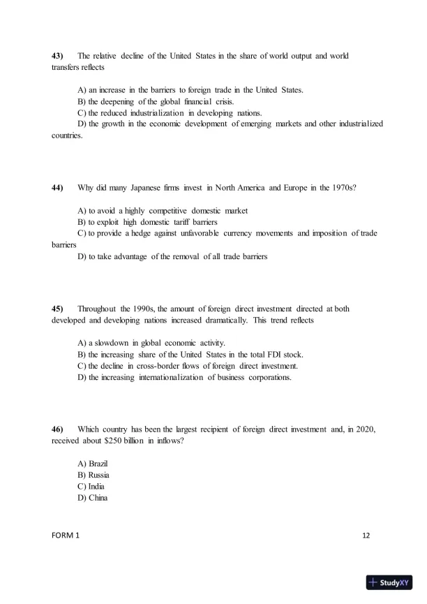 Test Bank for ISE International Business: Competing in the Global Marketplace, 14th Edition (Chapters 1-10) - Page 15 preview image
