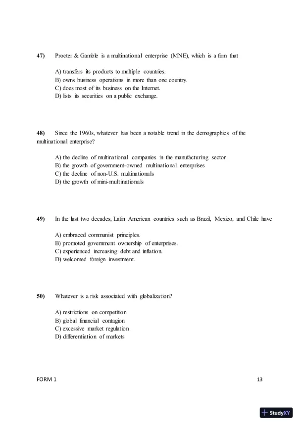 Test Bank for ISE International Business: Competing in the Global Marketplace, 14th Edition (Chapters 1-10) - Page 16 preview image