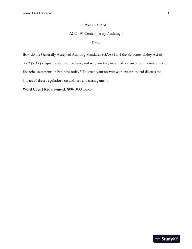 ACC 491 Contemporary Auditing I Week 1 GAAS - Page 1 preview image
