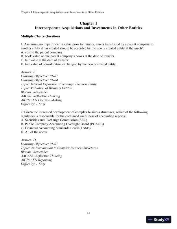 Test Bank For Advanced Financial Accounting, 11th Edition - Page 1 preview image