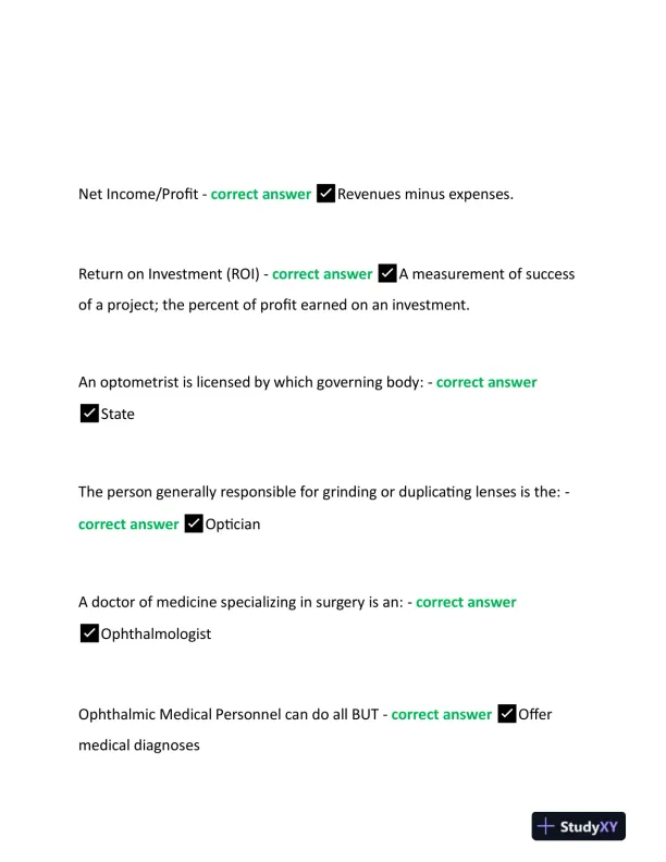 2023 CPO Paraoptometric Certification Exam With Answers (320 Solved Questions) - Page 3 preview image