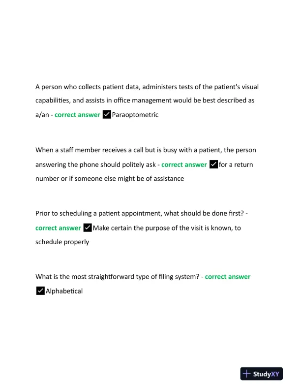 2023 CPO Paraoptometric Certification Exam With Answers (320 Solved Questions) - Page 4 preview image