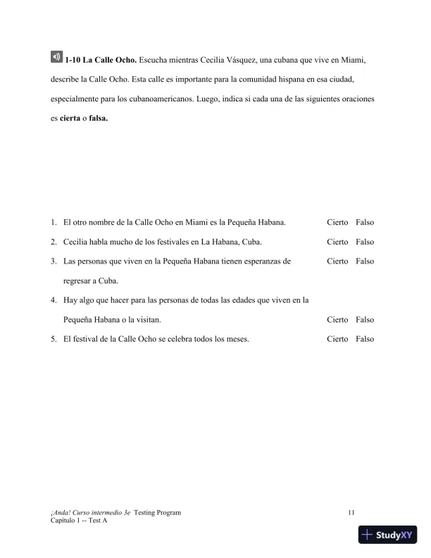 Test Bank for ¡Anda! Curso intermedio, 3rd Edition - Page 12 preview image