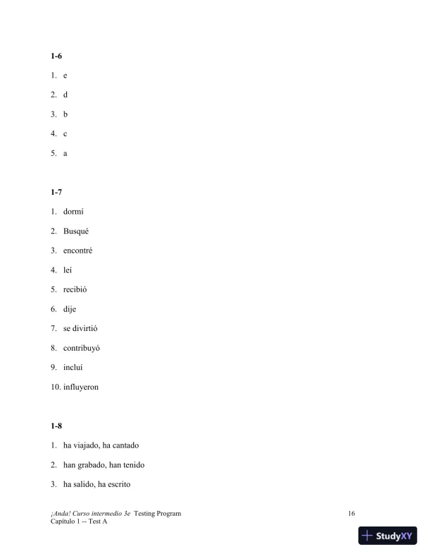 Test Bank for ¡Anda! Curso intermedio, 3rd Edition - Page 17 preview image