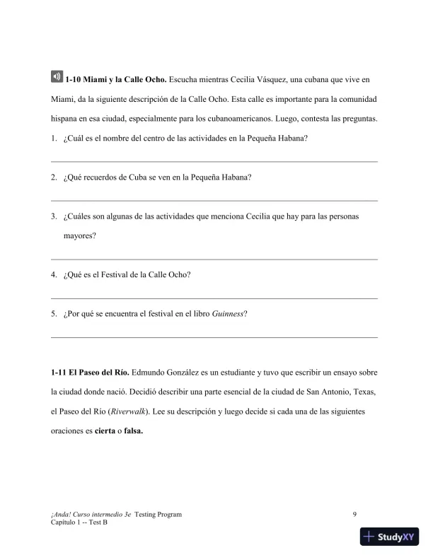 Test Bank for ¡Anda! Curso intermedio, 3rd Edition - Page 28 preview image
