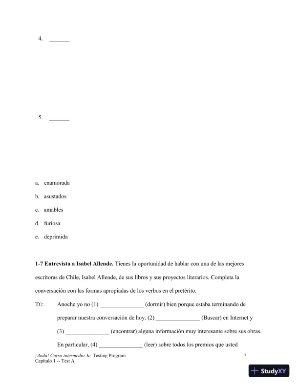 Test Bank for ¡Anda! Curso intermedio, 3rd Edition - Page 8 preview image