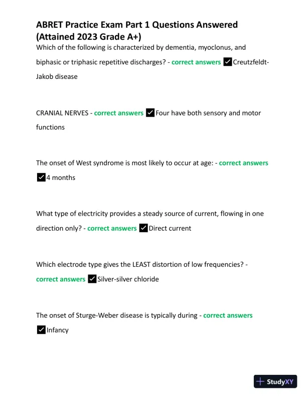 2023 ABRET Practice Exam Part 1 with Answers (167 Solved Questions) - Page 3 preview image