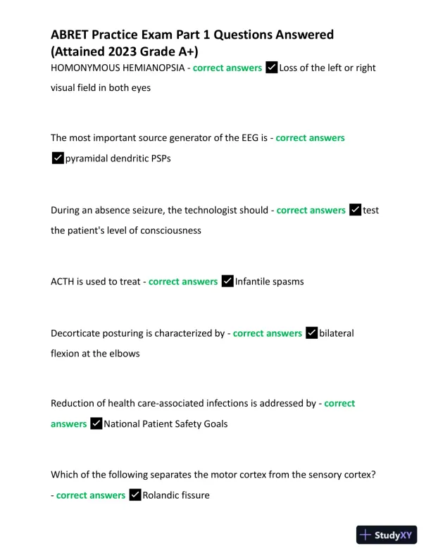 2023 ABRET Practice Exam Part 1 with Answers (167 Solved Questions) - Page 4 preview image