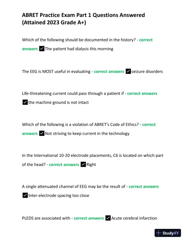 2023 ABRET Practice Exam Part 1 with Answers (167 Solved Questions) - Page 5 preview image
