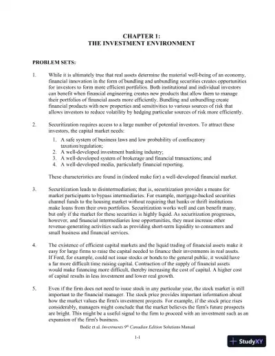 Solution Manual for Investments , Ninth Canadian Edition - Page 1 preview image