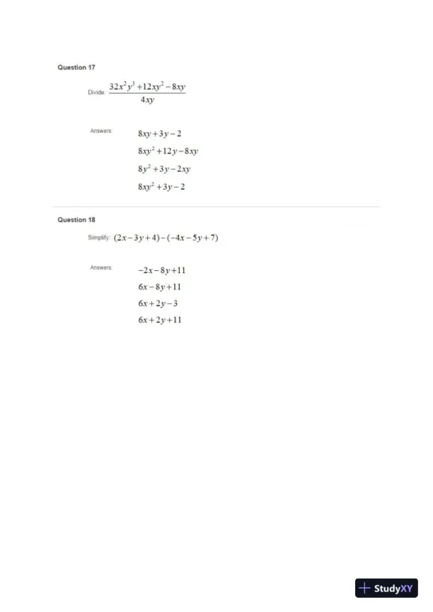 Liberty University INFT 101 Placement Test � Math Part 1 Correct Answers - Page 9 preview image
