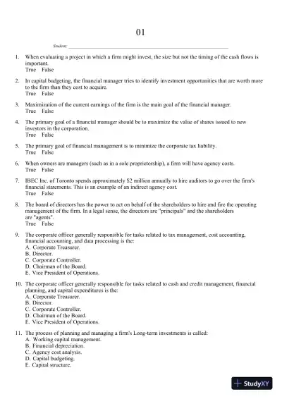 Test Bank For Fundamentals Of Corporate Finance, 8th Canadian Edition - Page 1 preview image