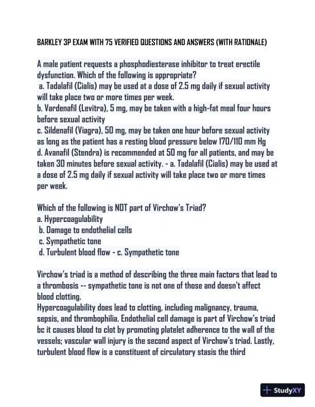 BARKLEY 3P Practice Exam with Answers (92 Solved Questions) - Page 1 preview image