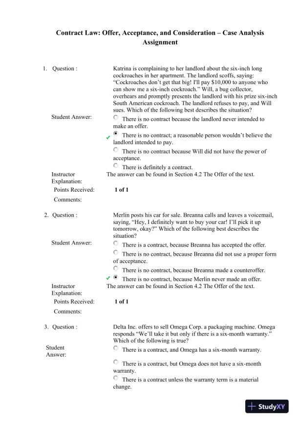 Contract Law: Offer, Acceptance, and Consideration � Case Analysis Assignment - Page 1 preview image