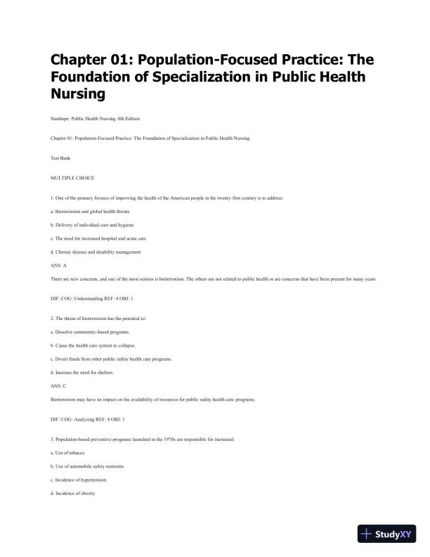 Test Bank For Public Health Nursing - Revised Reprint: Population-Centered Health Care In The Community, 8th Edition - Page 1 preview image