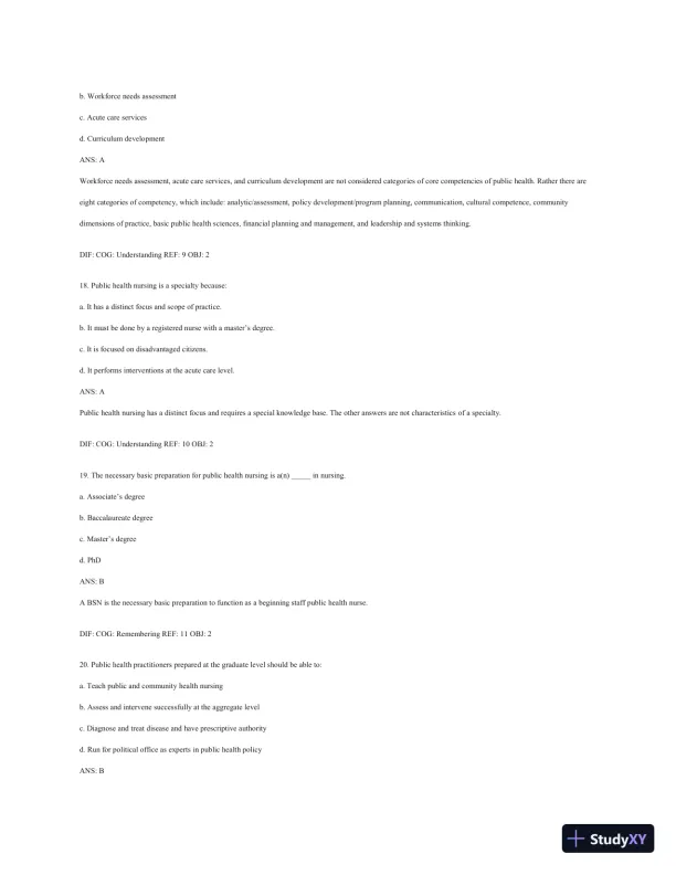 Test Bank For Public Health Nursing - Revised Reprint: Population-Centered Health Care In The Community, 8th Edition - Page 7 preview image