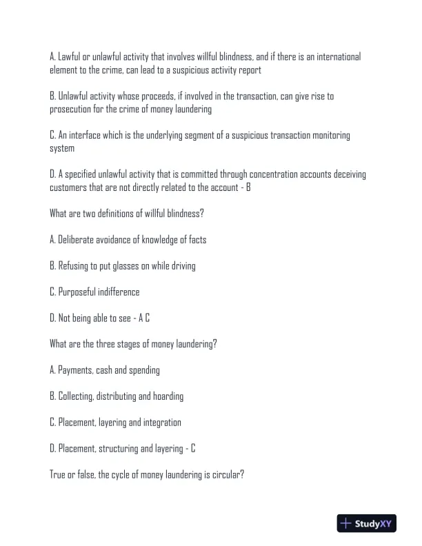ACAMS Practice Exam With Answers (72 Solved Questions) - Page 3 preview image