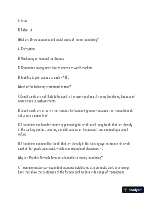 ACAMS Practice Exam With Answers (72 Solved Questions) - Page 4 preview image