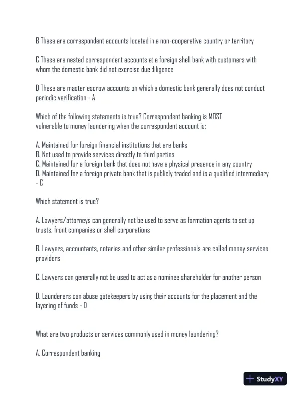 ACAMS Practice Exam With Answers (72 Solved Questions) - Page 5 preview image