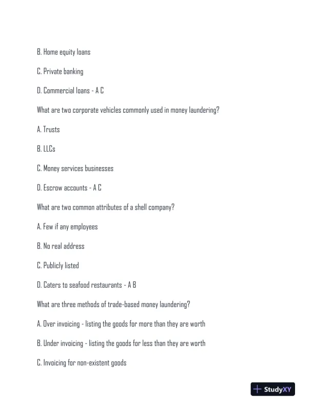 ACAMS Practice Exam With Answers (72 Solved Questions) - Page 6 preview image
